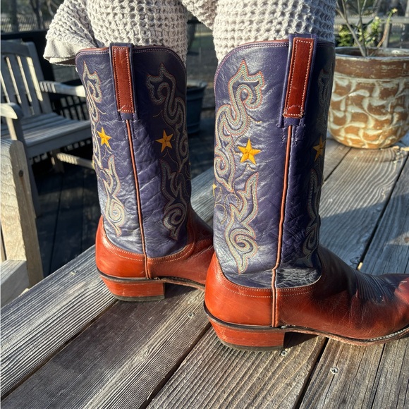 Lucchese Western Cowboy Leather Boots - Women’s size 10 D.  Blue with Stars - Picture 3 of 16